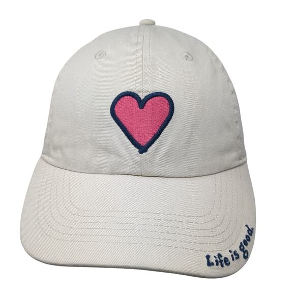 Heart Life Is Good Baseball Cap Beige One Size Adjustable Embroidered 6 Panel - Picture 1 of 8